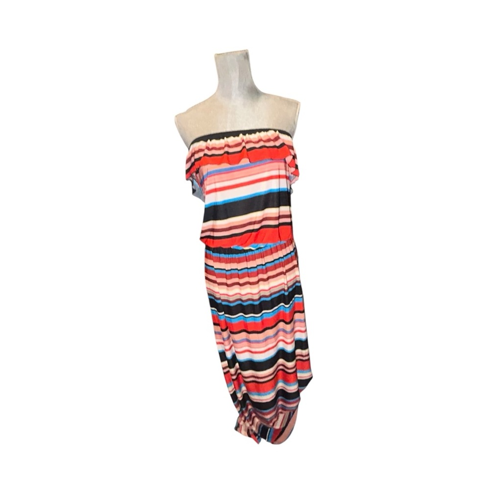 Striped Strapless Summer Dress in Multicolor Sz L - Picture 2 of 9